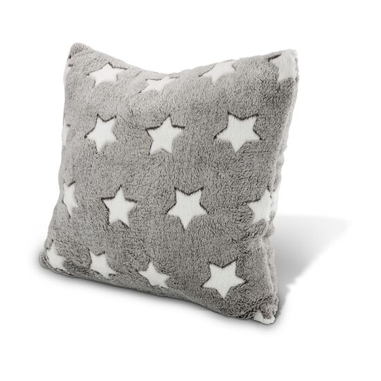 Sternendecke (150 x 200 cm) mit Kissen (45 x 45 cm, mit Reißverschluss), 250 g/m², grau mit weißen Sternen, 100% Polyester, OEKO-TEX®