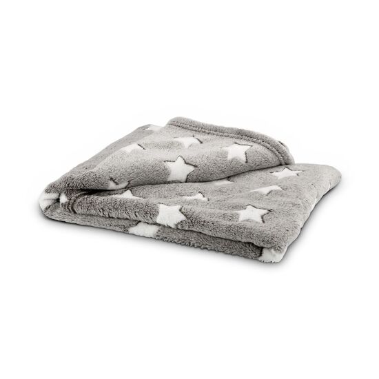 Sternendecke (150 x 200 cm) mit Kissen (45 x 45 cm, mit Reißverschluss), 250 g/m², grau mit weißen Sternen, 100% Polyester, OEKO-TEX®