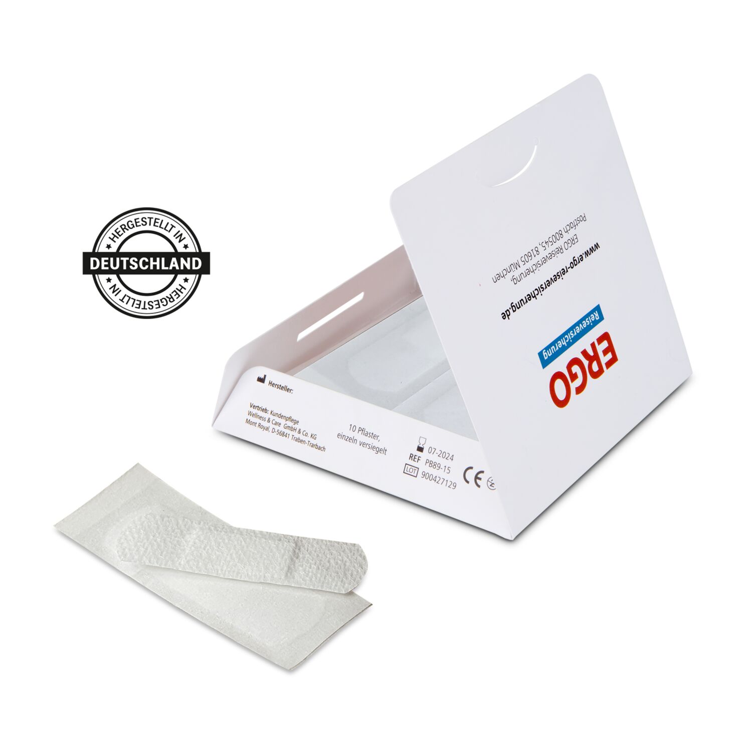 Kartonbriefchen inkl. 4c Druck (94 x 94 mm) + 10 Markenpflastern SENSITIV (20 x 60 mm), Made in Germany