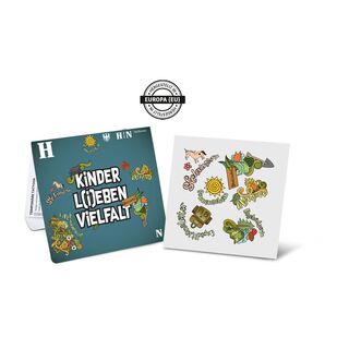 Ein Bogen individuell gestaltbarer Haut-Tattoos in einem frei gestaltbaren Kartonmäppchen.