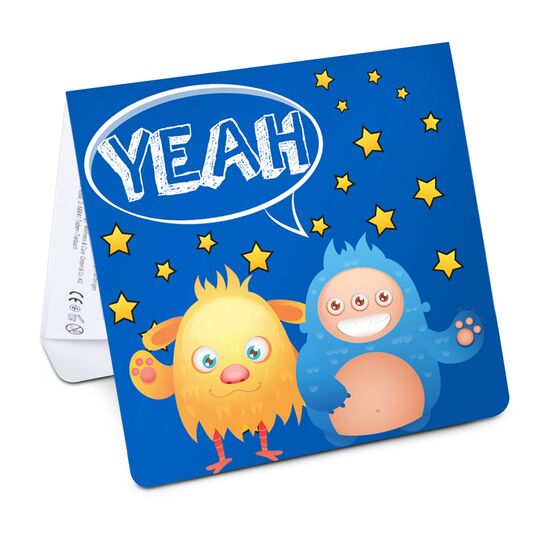 Ein Bogen mit 13 Kinder-Tattoos mit Monsterdesign in einem Kartonmäppchen.