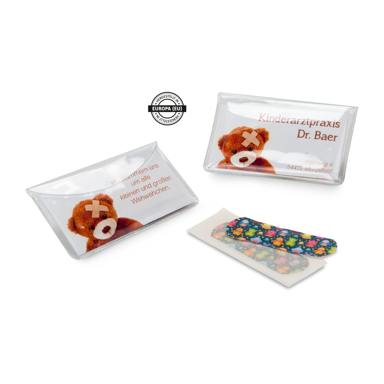 Pflastermäppchen PVC - Monster, Mäppchen (104 x 60 mm), 10 Kinderpflaster à (60 x 20 mm), hergestellt in Europa, inkl. 4c Einleger