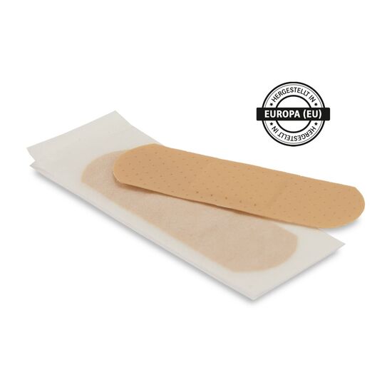 10 Pflaster (ca. 20 x 60 mm) & 4 Blasenpflaster (ca. 70 x 40 mm) im Kartonmäppchen inkl. 4c Druck - Hergestellt in Europa