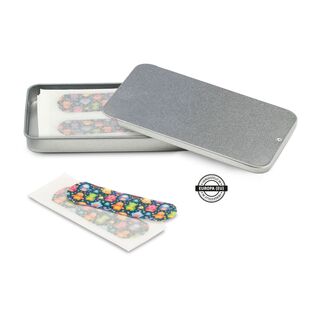 Individualisierbare Schiebebox aus Metall mit 10 Monster-Pflastern für Kinder, hergestellt in Europa