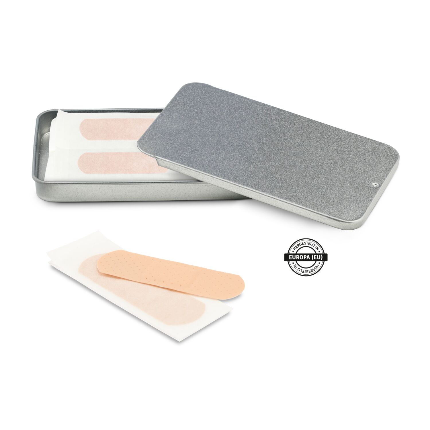 Individualisierbare Schiebebox aus Metall mit 10 Pflastern, hergestellt in Europa