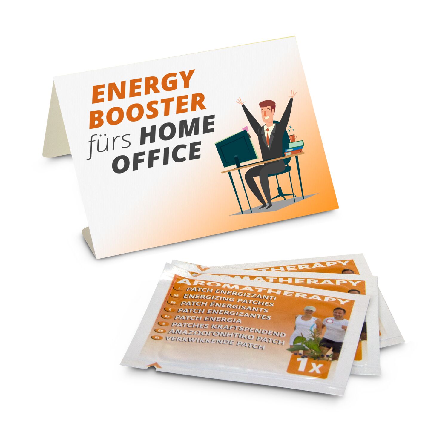 Mailing & Give-Away Mäppchen mit 3 kraftspendenden Aroma Patches, hergestellt in Europa