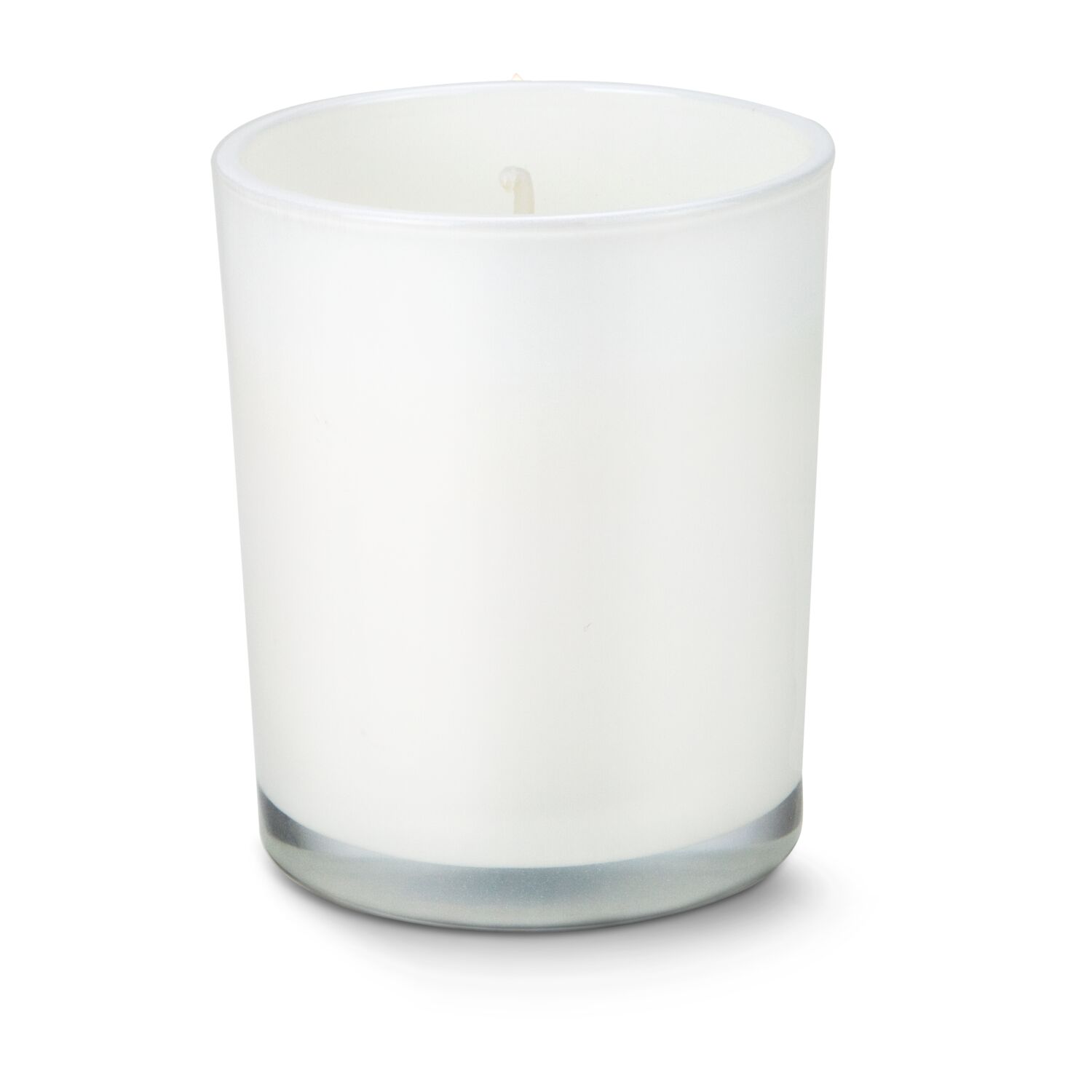 Puristische Aromakerze (160 g) in weißem Glas mit warmem Vanilleduft - verpackt im schwarzen Geschenkkarton mit schwarzer Schleife.