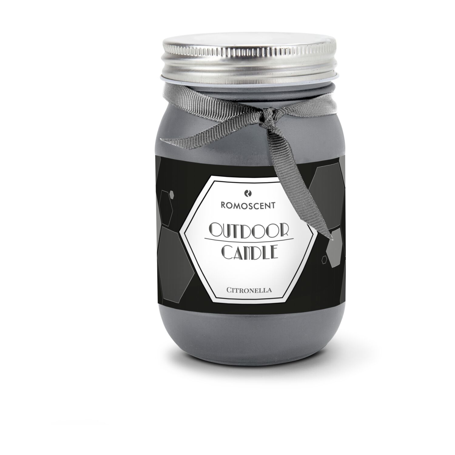 Moderne Outdoor-Kerze in grau mattem Glas. Spritziger Duft nach frischer Zitrone. Brenndauer: ca. 45 h