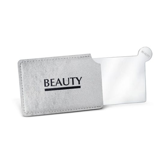 Praktischer Taschenspiegel aus unzerbrechlichem, edlem Edelstahl mit PU Hülle.