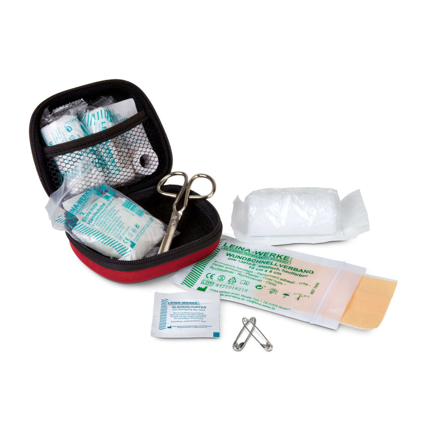 Das First Aid Kit mit deutscher Markenware ist unerlässlich für die Erstversorgung & ideal für unterwegs. Inhalt: 12 Artikel.