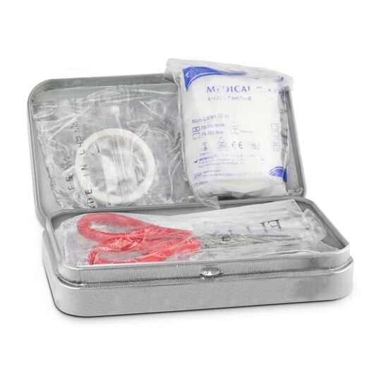 27-teiliges First Aid Kit in praktischer wiederverwendbarer Metalldose. Ideal auch für unterwegs.