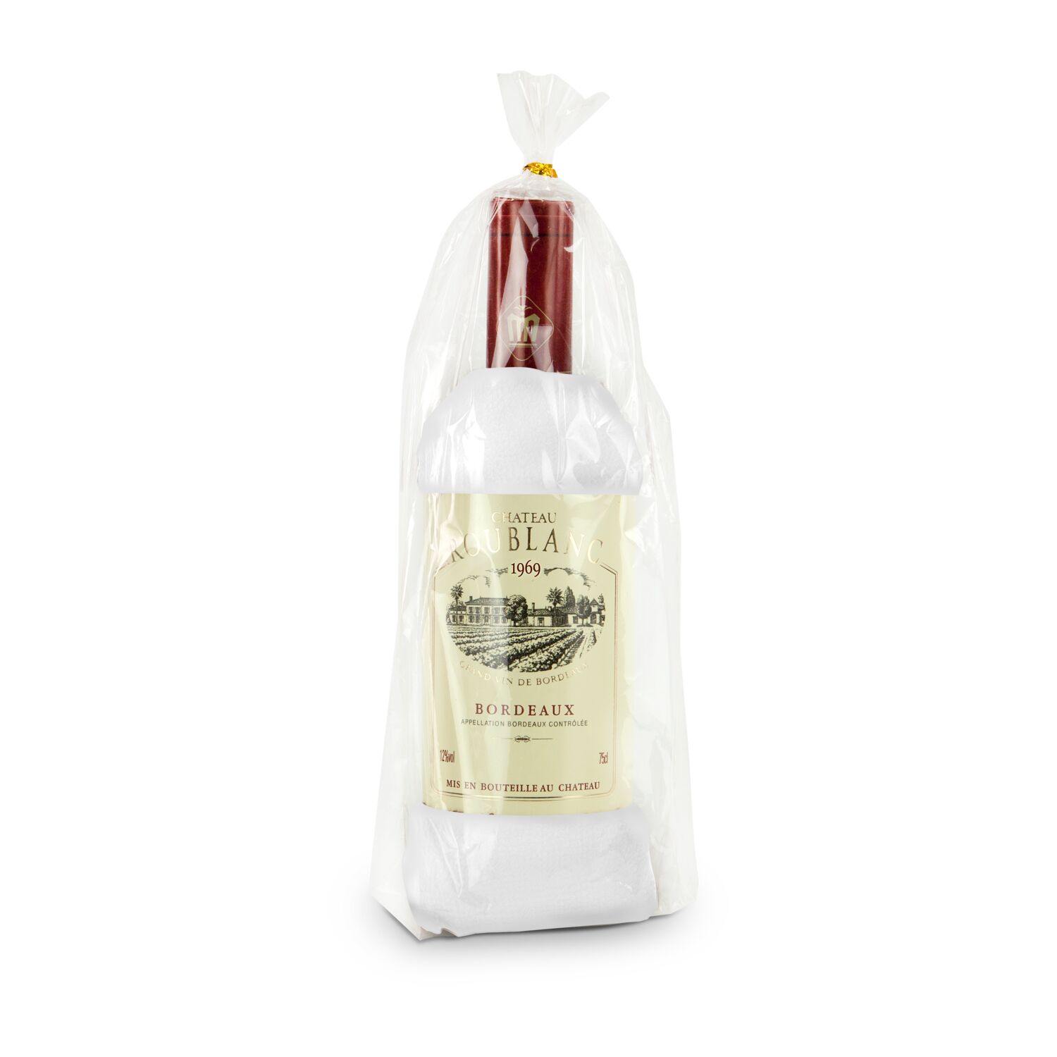 1 Gästehandtuch 72 x 33 cm in weiß als edle Weißweinflasche gerollt