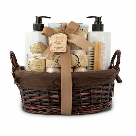 460 ml Shampoo & Schaumbad, 90 ml Bodylotion & Körperpeeling, 200 g Badesalz, 6 x 20 g Badekugel, Nagelbürste 2in1, Kerze, in Weidenkorb