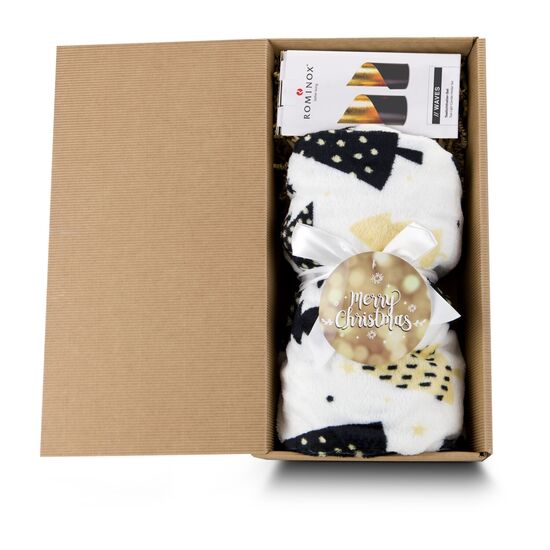 Set mit Kuscheldecke „Merry Christmas” (120x150cm, 190 g/m²) und 2 Kerzenhaltern