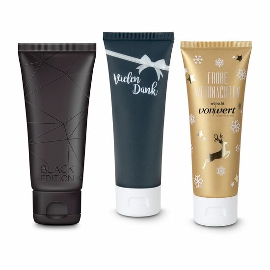 Die beliebte Pflegetube als 75 ml Variante Hand- & Nagelcreme ALOE VERA SENSITIV mit „Frohe Weihnachten” Motiv