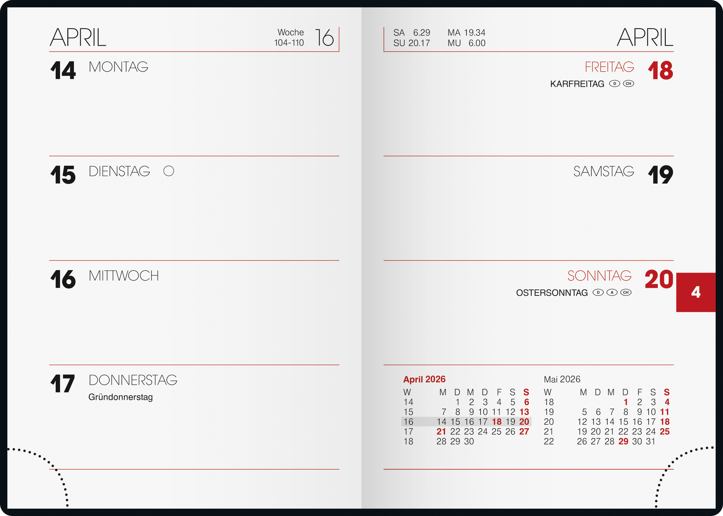 Mini-Taschenkalender, rot