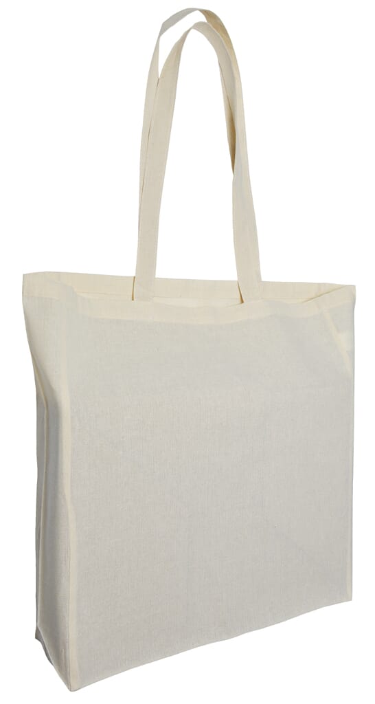 Baumwolltaschen mit langen Henkeln und Bodenfalte, 140 gr/m²