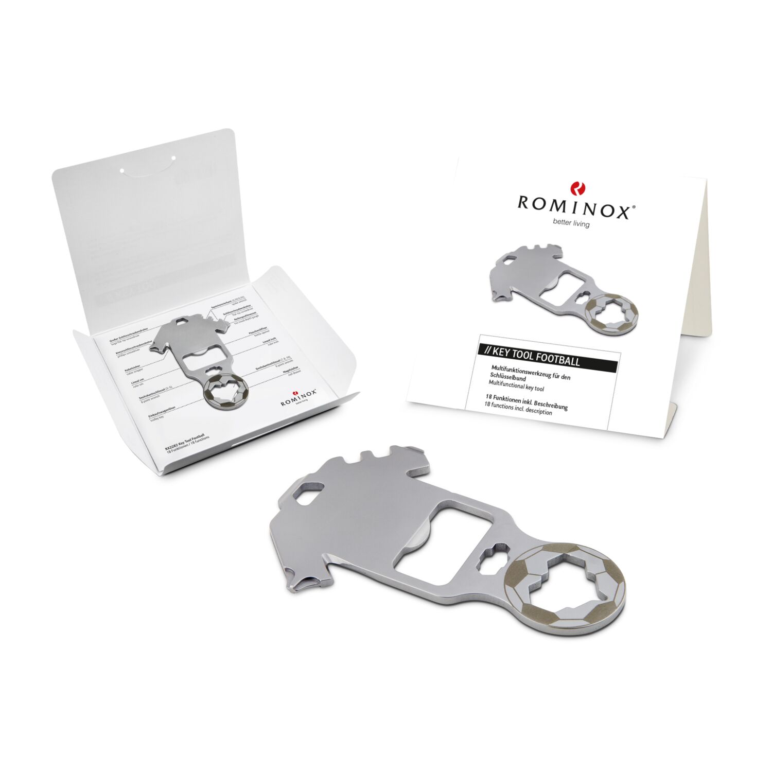 Multifunktionaler Schlüsselanhänger mit 18 Funktionen: Edelstahl Multitool inkl. Funktionsbeschreibung