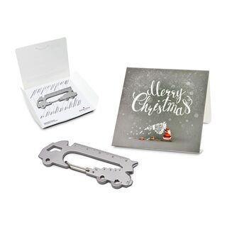 Das Key Tool kommt in einem „Merry Christmas”-Mäppchen inkl. Funktionsbeschreibung. „An die Werkzeuge, fertig, los“!