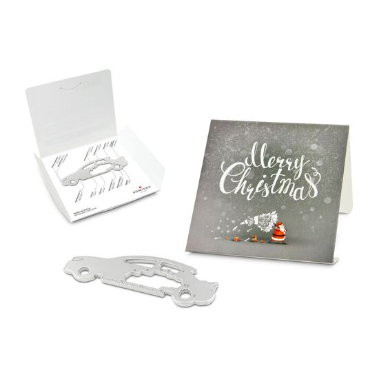 Das Key Tool kommt in einem „Merry Christmas”-Mäppchen inkl. Funktionsbeschreibung. „An die Werkzeuge, fertig, los“!