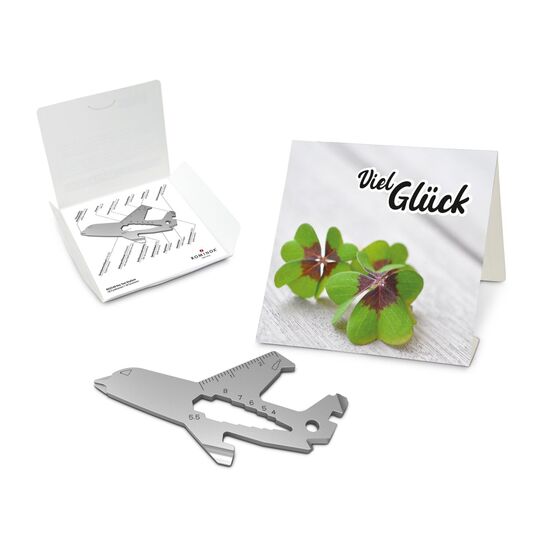 Key Tool in einem „Viel Glück”-Mäppchen inkl. Funktionsbeschreibung. „An die Werkzeuge, fertig, los“!