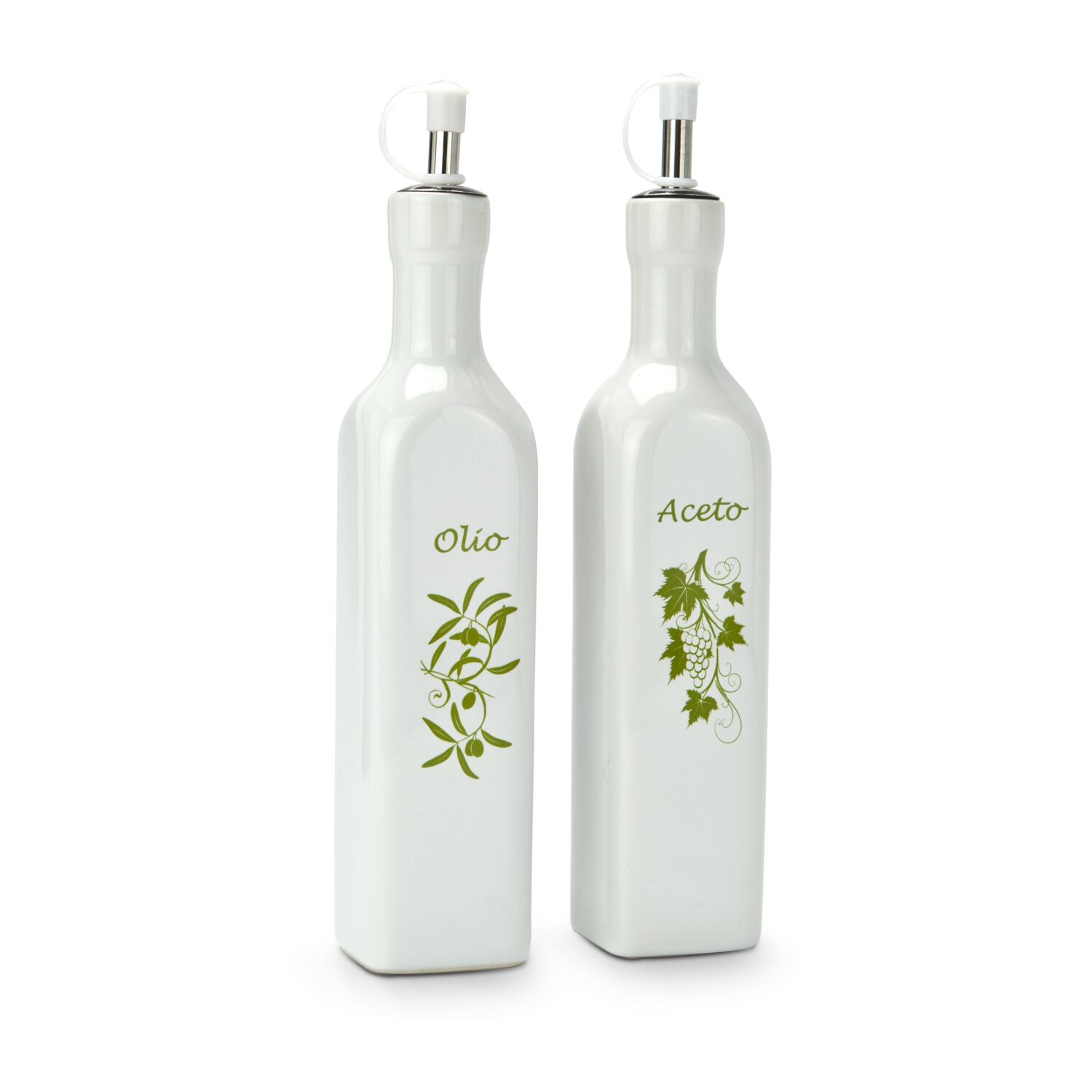 Schlichte Essig und Öl Spender (je 250 ml) mit Dosierkopf für die mediterrane Küche (Keramik, Edelstahl)