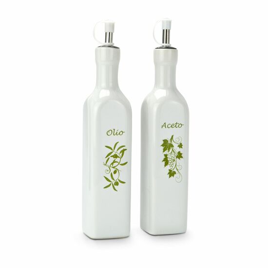 Schlichte Essig und Öl Spender (je 250 ml) mit Dosierkopf für die mediterrane Küche (Keramik, Edelstahl)