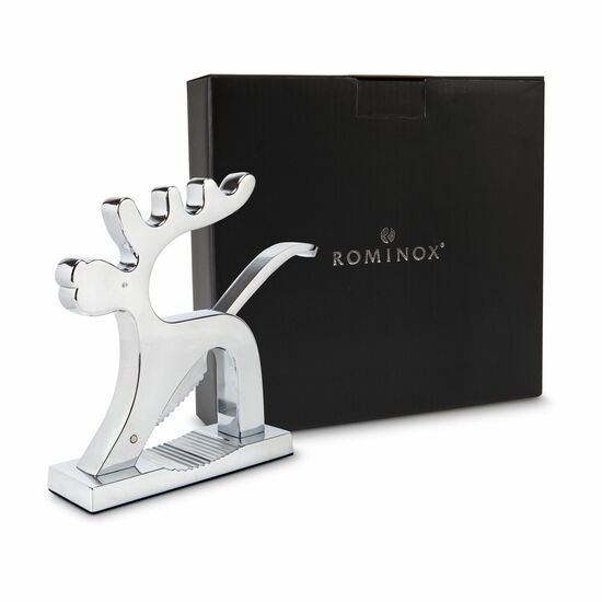 Knackige Idee: Hochwertiger Rentier-Nussknacker mit Feder im Hebel (Metall - massiv)