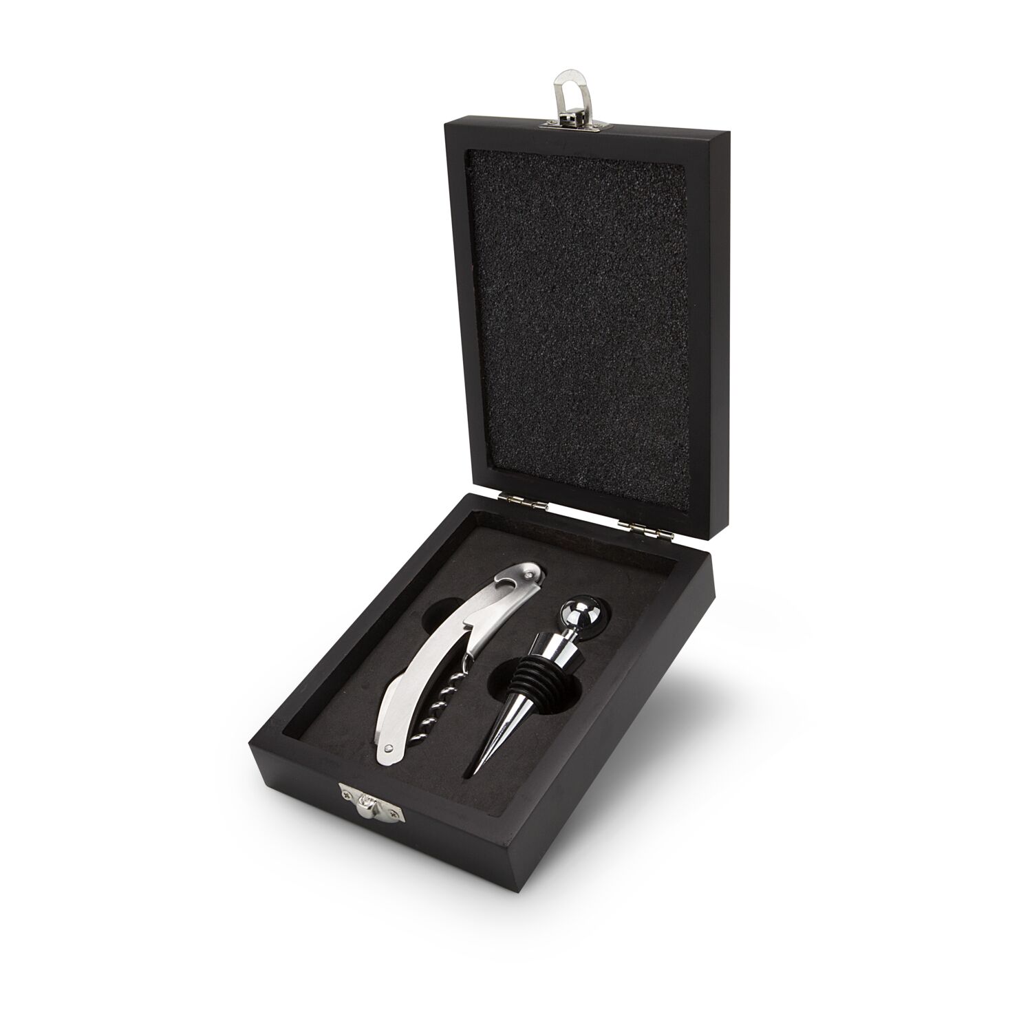 Klassische Grundausstattung für Weinliebhaber, schlichtes Sommeliermesser, exklusiver Flaschenverschluss, in hochwertiger Holzbox