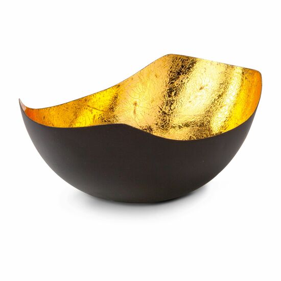 Dekorative Teelichtschale für gold-schimmerndes Kerzenlicht (Metall - seidenmatt braun lackiert mit Goldfolienauskleidung)