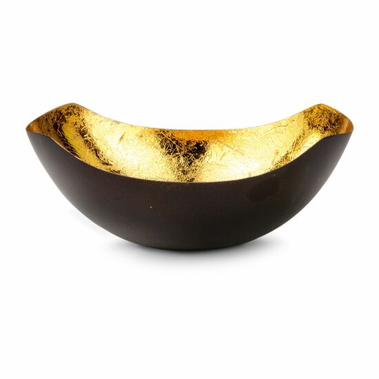 Dekorative Teelichtschale für gold-schimmerndes Kerzenlicht (Metall - seidenmatt braun lackiert mit Goldfolienauskleidung)