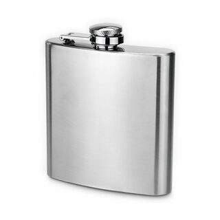 Edler Flachmann im Retro-Look, Schraubverschluss und Silkondichtung, 180 ml (Edelstahl - seidenmatt gebürstet)