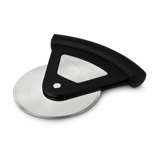 Handlicher Pizzaschneider in kompaktem Format, gummierter Griff in ergonomischem Design (Edelstahl, Kunststoff)