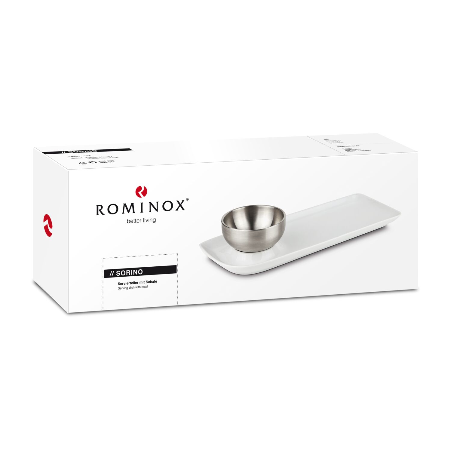 Funktional gestalteter Servierteller mit integrierter Schale aus Edelstahl - praktisch und unkonventionell (Porzellan, Edelstahl)