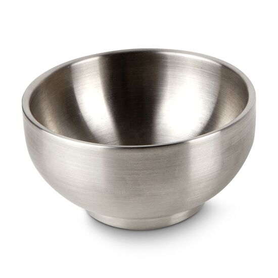 Funktional gestalteter Servierteller mit integrierter Schale aus Edelstahl - praktisch und unkonventionell (Porzellan, Edelstahl)