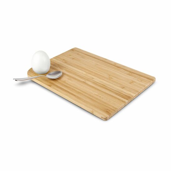 All-in-one Frühstücksbrettchen mit integriertem Eierhalter und Magnet zur Anheftung eines Metall - Eierlöffels (Bambus, Magnet)