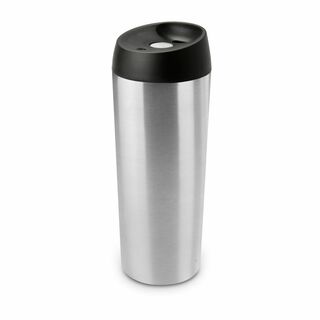 Praktischer Thermobecher in Silber - ergonomisches Design, leicht, stabil, dicht, isolierende Doppelwand, auf Knopfdruck trinkbereit, 500 ml