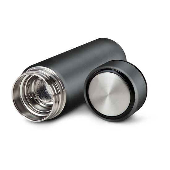 Thermoflasche mit Drehverschluss, herausnehmbares Sieb, auslaufsicher, doppelwandig , 350 ml (Edelstahl - pulverbeschichtet, Kunststoff)
