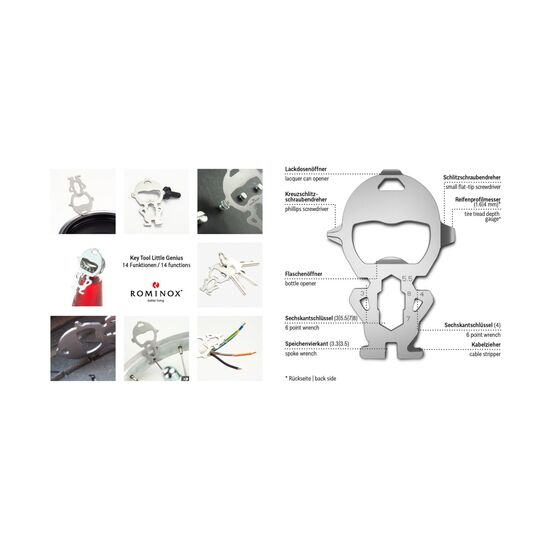 Multifunktionaler Schlüsselanhänger mit 14 Funktionen: Edelstahl Multitool inkl. Funktionsbeschreibung