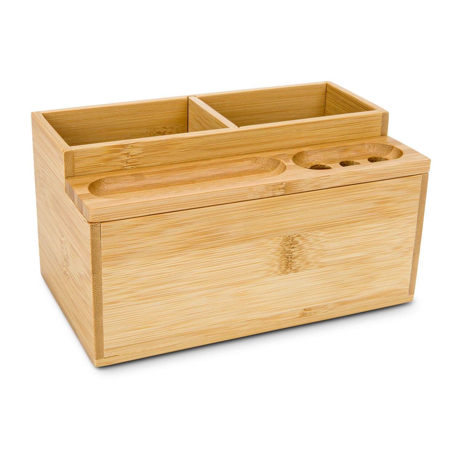 Schreibtischorganizer aus Holz mit 3 praktischen Fächern, herausnehmbare Ablage für Kugelschreiber, Radiergummi oder Büroklammern (Bambus)