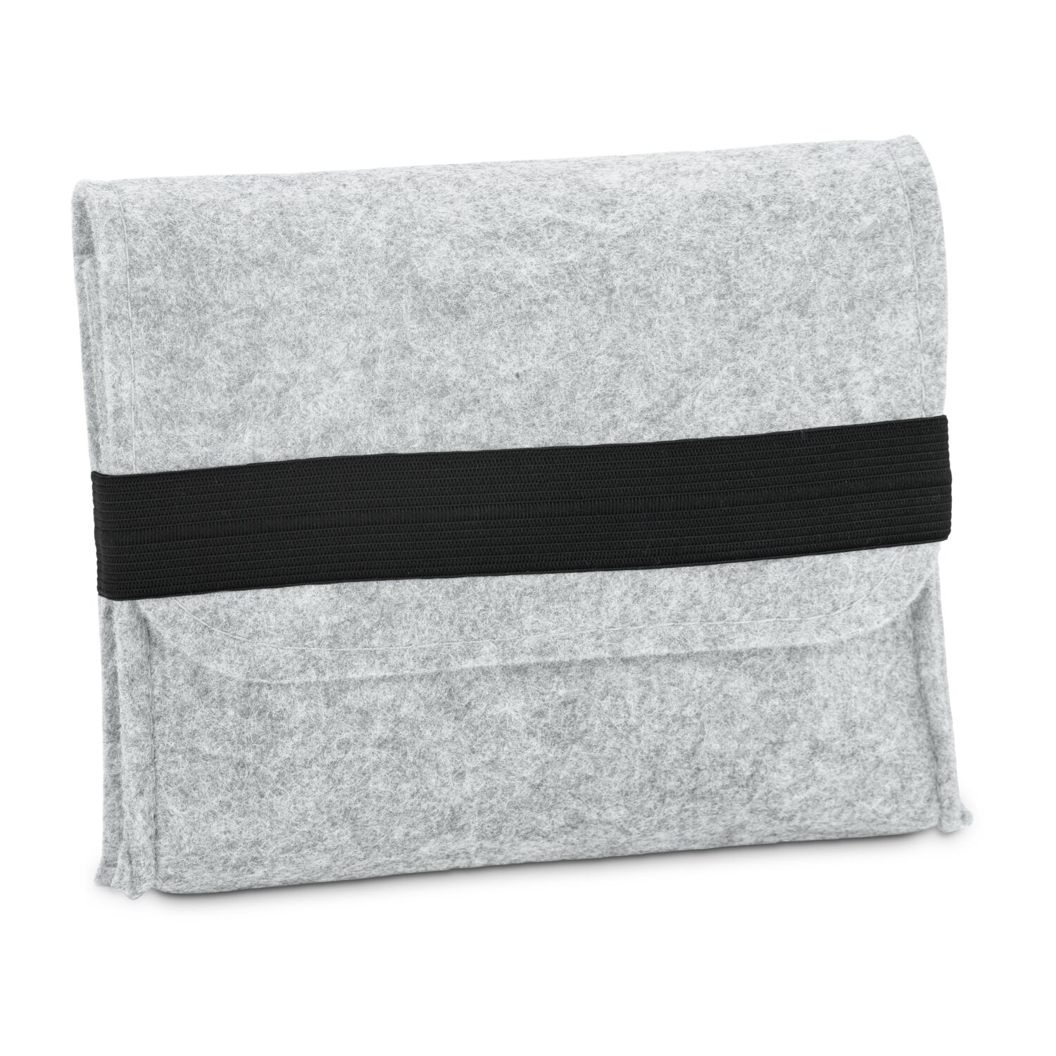 Hochwertige Filztasche als moderner Organizer mit Gummiverschluss, stilvoll meliertes Hellgrau, handliches, praktisches Design, ideal zur Aufbewahrung von Kabeln, externen Festplatten, USB-Sticks oder anderen Kleinigkeiten