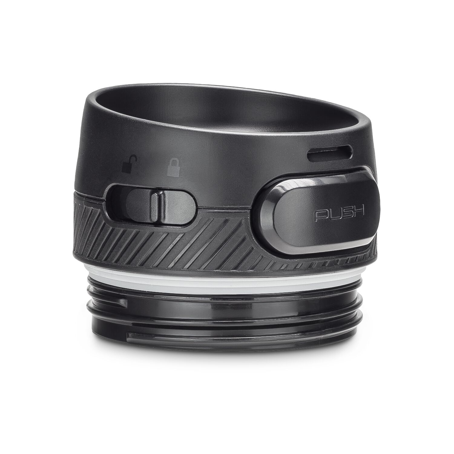 Moderner Thermobecher mit Einhand-Druckknopfverschluss und entnehmbarem Innenteil, 400 ml (Edelstahl - pulverbeschichtet, Kunststoff, Gummi)