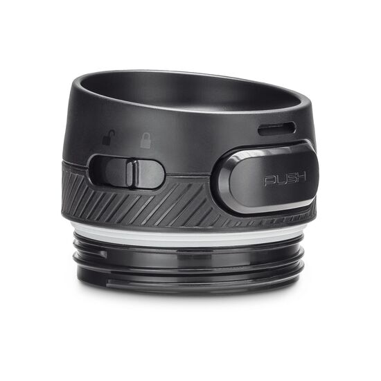 Moderner Thermobecher mit Einhand-Druckknopfverschluss und entnehmbarem Innenteil, 400 ml (Edelstahl - pulverbeschichtet, Kunststoff, Gummi)