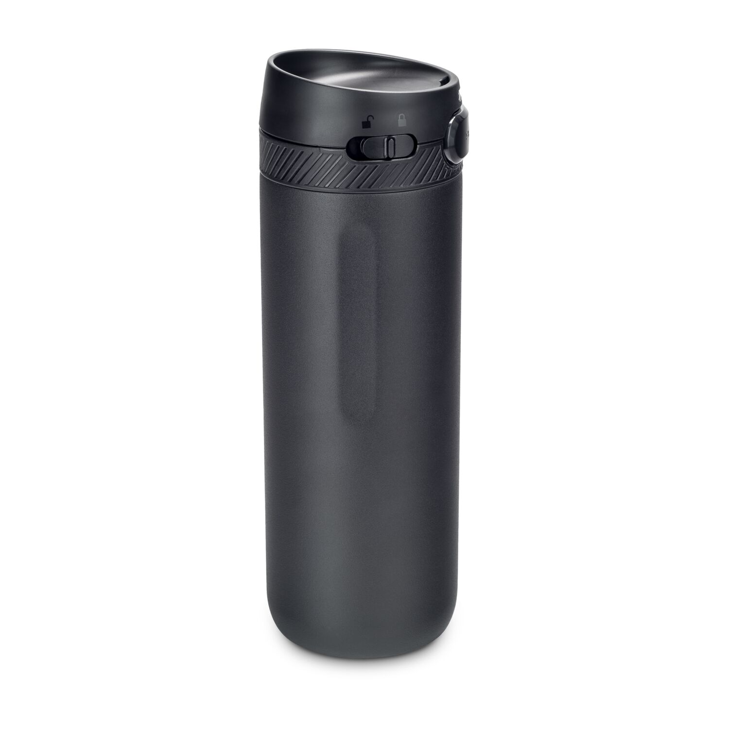 Moderner Thermobecher mit Einhand-Druckknopfverschluss und entnehmbarem Innenteil, 600 ml (Edelstahl - pulverbeschichtet, Kunststoff, Gummi)