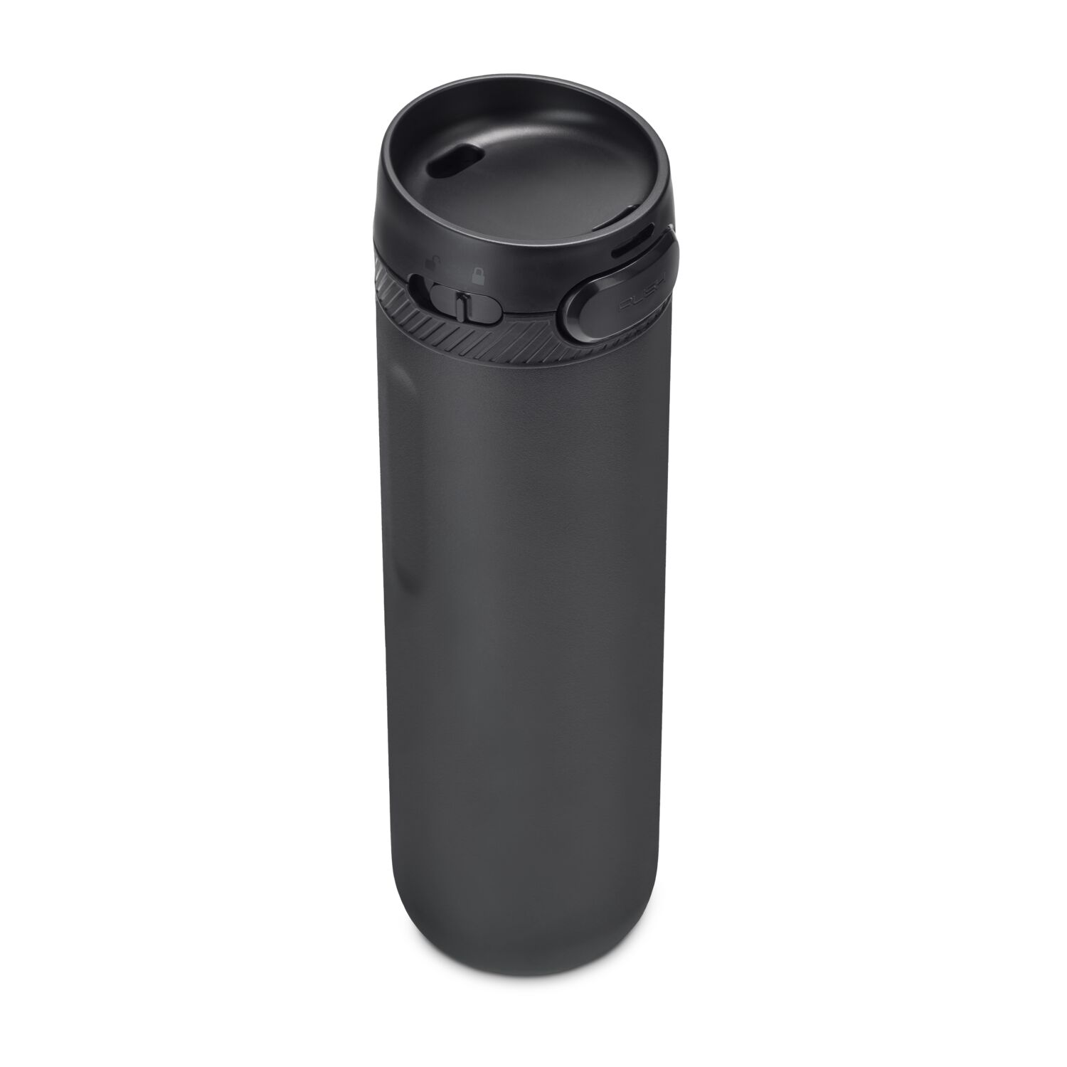 Moderner Thermobecher mit Einhand-Druckknopfverschluss und entnehmbarem Innenteil, 600 ml (Edelstahl - pulverbeschichtet, Kunststoff, Gummi)