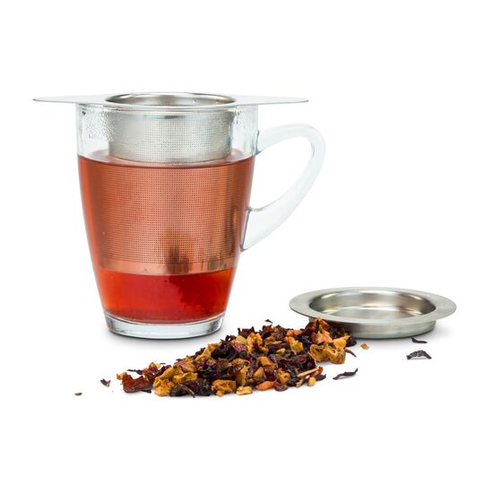 Teesieb, aus rostfreiem Edelstahl, mit Henkeln, inklusive Deckel auch als Abtropfschale nutzbar (Edelstahl)