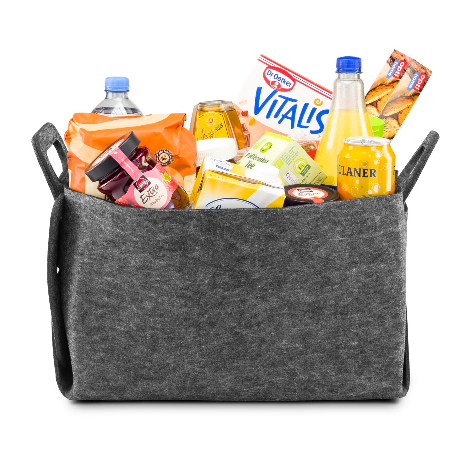 Filzkorb in Anthrazit, Tragkraft 25 kg, seitliche Griffe, zusammenfaltbar