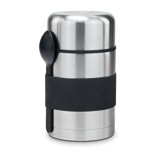 Foodcontainer mit Dichtungsring, Kapazität von 750 ml, inklusive Löffel und Halteriemen (Edelstahl, Kunststoff, Silikon)