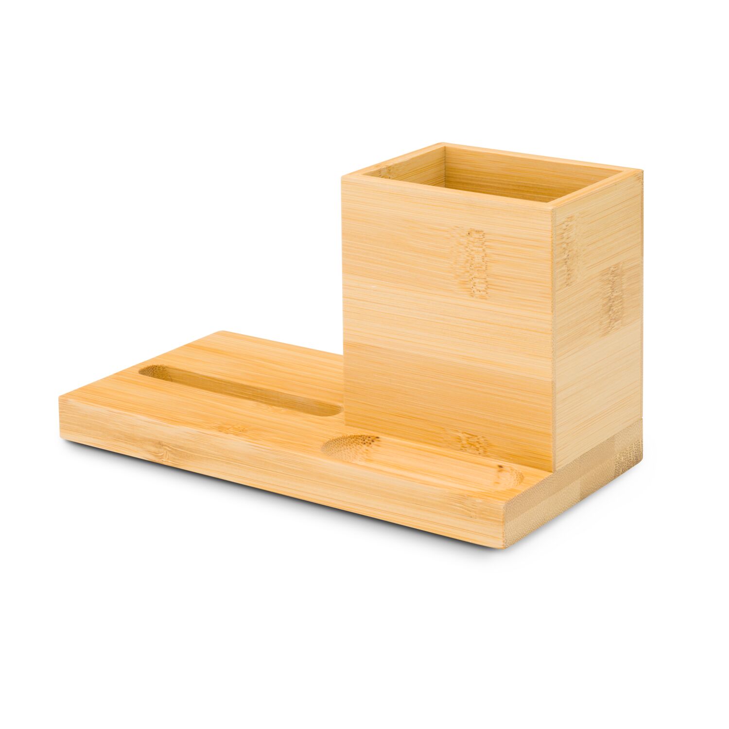 Schreibtischorganizer aus Holz, modernes Design, integrierter Handyhalter, Stiftehalter und kleines Fach für Bürozubehör (Bambus)