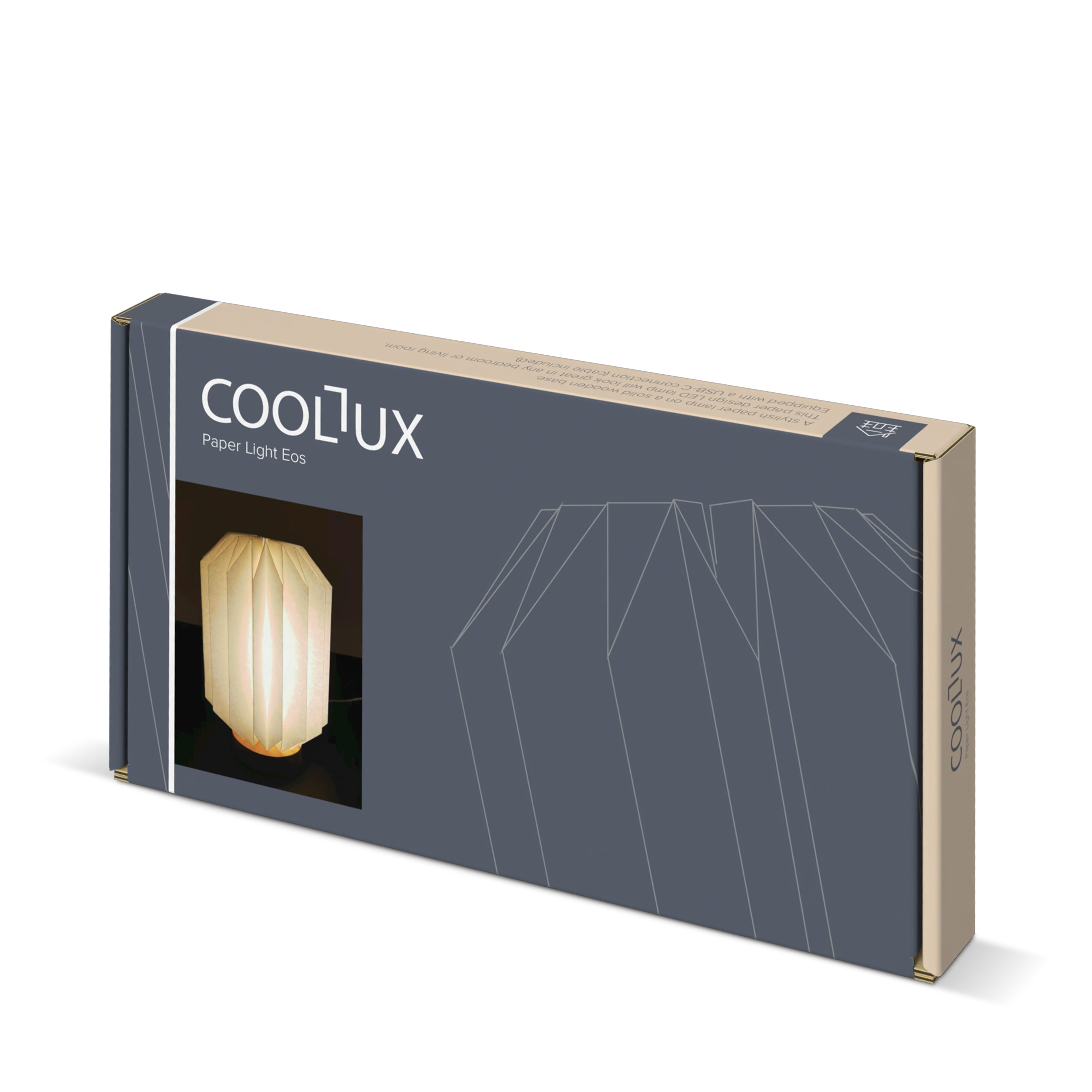 Coollux faltbare Papier-LED-Lampe Eos auf Holzsockel, 25 cm (Briefkastengröße)